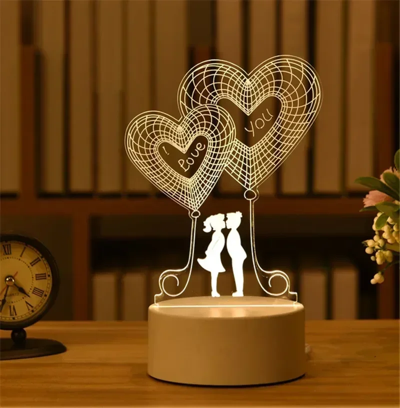 USB Operated 3D Acrylic LED Night Light Festival Birthday Kids Gifts Bedroom Bedside Decor Night Lamp Home Novelty Lighting