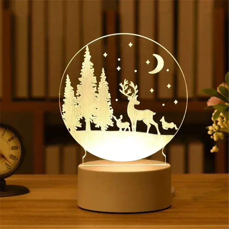USB Operated 3D Acrylic LED Night Light Festival Birthday Kids Gifts Bedroom Bedside Decor Night Lamp Home Novelty Lighting