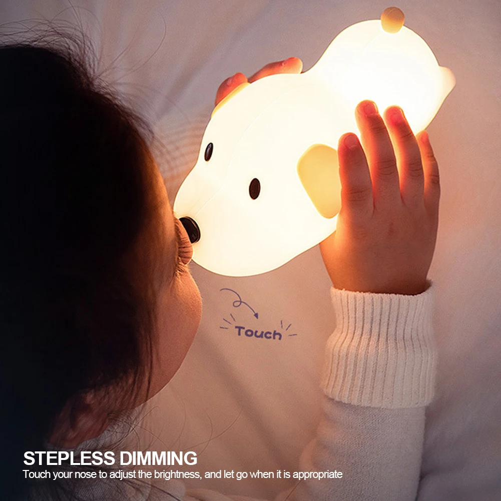 USB Rechargeable Bedside Mood Light Puppy Lamp Silicone Dog LED Night Lights Touch Sensor Colors for Children Baby Toy Gift