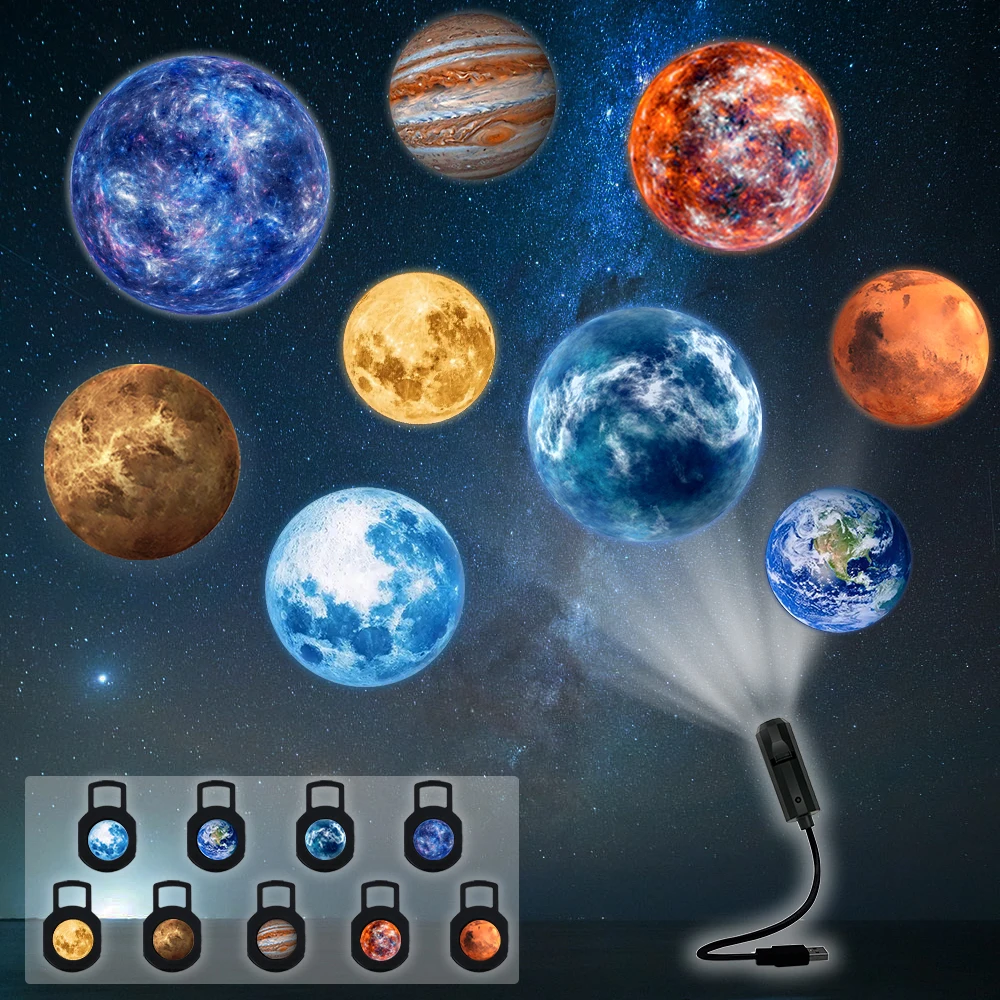 USB Planet Projection Lamp, 9 Replacement Planet Projection, Ceiling Decoration, Bedroom Living Room Room Night Light