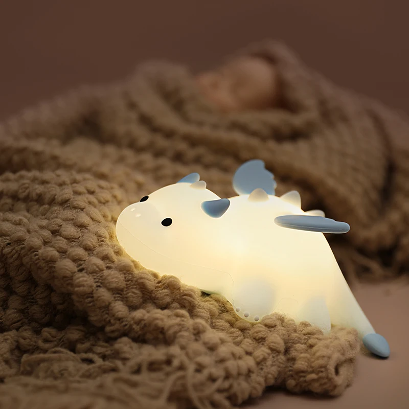 Cute Baby Dragon Night Light For Kids Rechargeable Dimmable Nursery Bedside Silicone Animal Lamp Color Changing Sleeping Light
