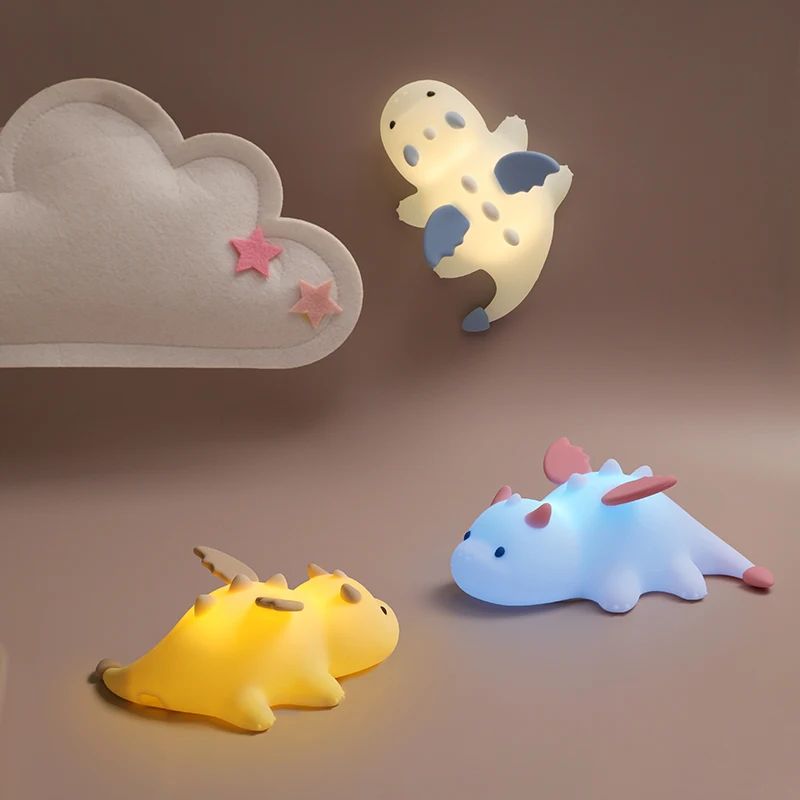 Cute Baby Dragon Night Light For Kids Rechargeable Dimmable Nursery Bedside Silicone Animal Lamp Color Changing Sleeping Light
