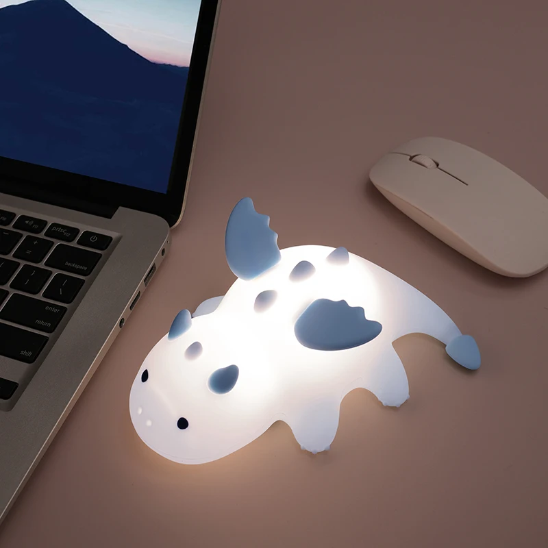 Cute Baby Dragon Night Light For Kids Rechargeable Dimmable Nursery Bedside Silicone Animal Lamp Color Changing Sleeping Light