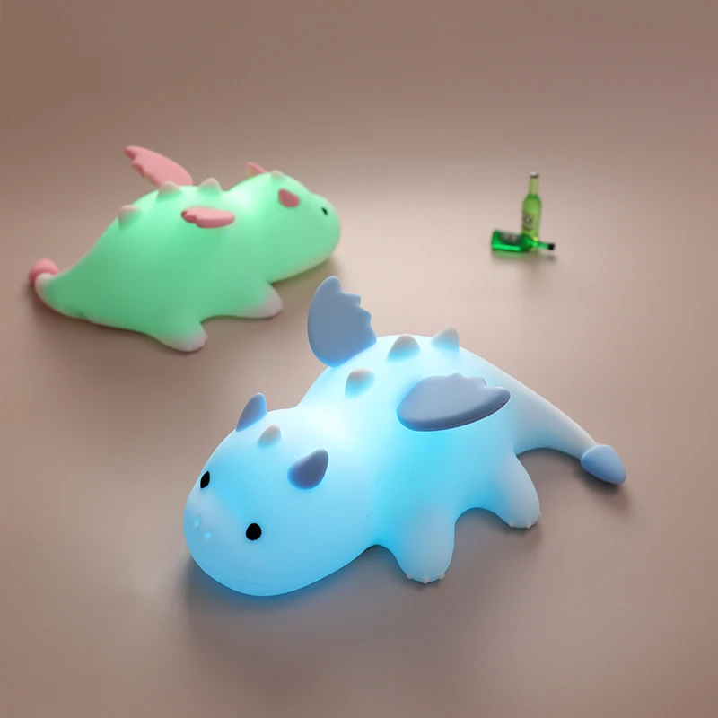 Cute Baby Dragon Night Light For Kids Rechargeable Dimmable Nursery Bedside Silicone Animal Lamp Color Changing Sleeping Light