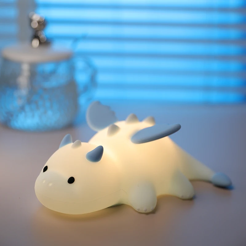 Cute Baby Dragon Night Light For Kids Rechargeable Dimmable Nursery Bedside Silicone Animal Lamp Color Changing Sleeping Light