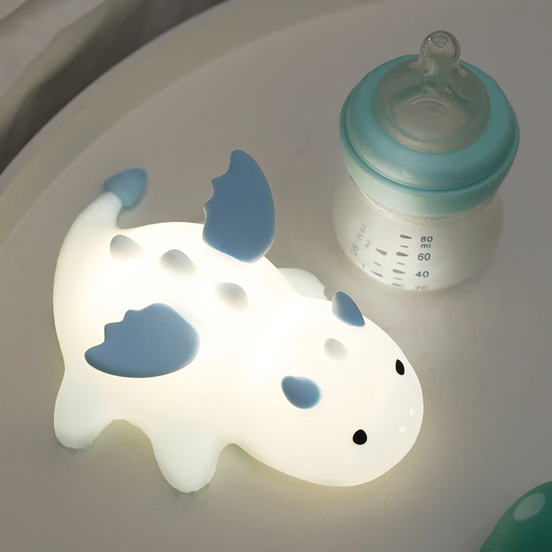 Cute Baby Dragon Night Light For Kids Rechargeable Dimmable Nursery Bedside Silicone Animal Lamp Color Changing Sleeping Light