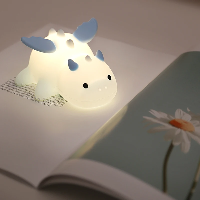 Cute Baby Dragon Night Light For Kids Rechargeable Dimmable Nursery Bedside Silicone Animal Lamp Color Changing Sleeping Light