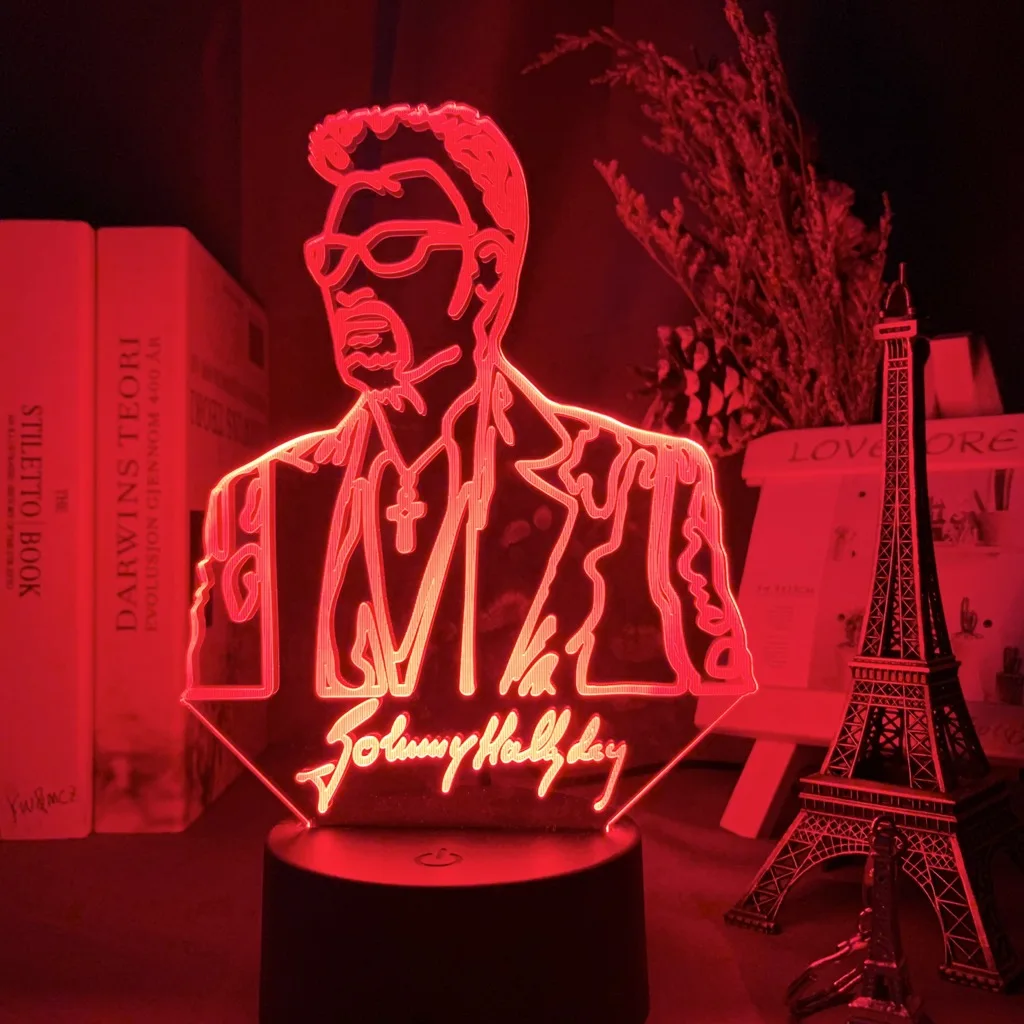 French Celebrity Johnny Hallyday Signature Led Night Light Fans Gift Home Decoration Color Changing Nightlight Bedroom Desk Lamp