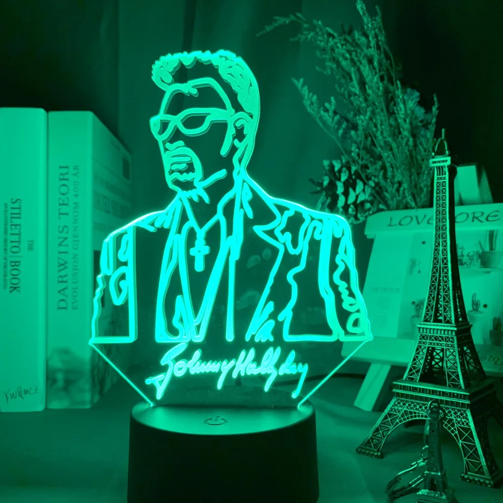 French Celebrity Johnny Hallyday Signature Led Night Light Fans Gift Home Decoration Color Changing Nightlight Bedroom Desk Lamp