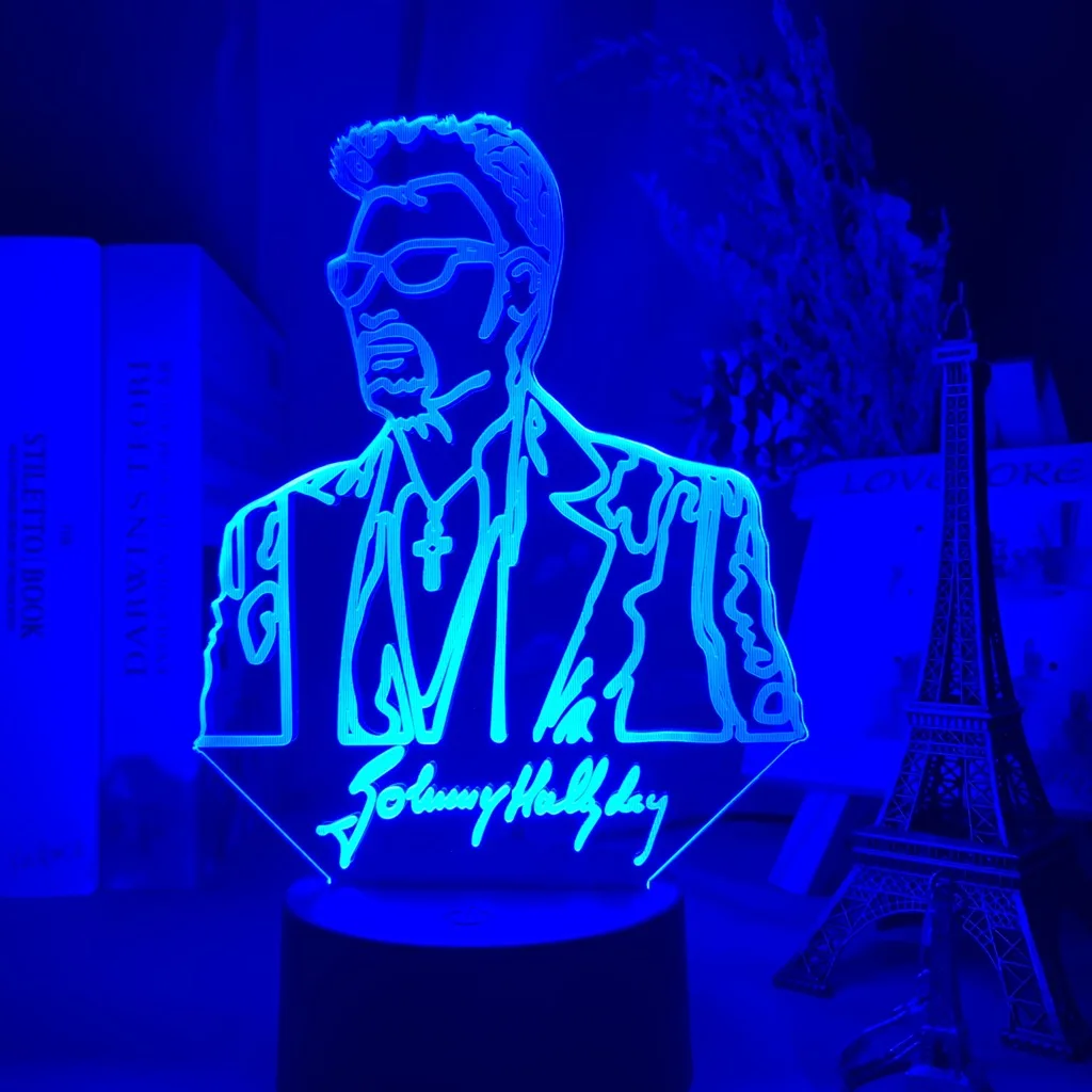 French Celebrity Johnny Hallyday Signature Led Night Light Fans Gift Home Decoration Color Changing Nightlight Bedroom Desk Lamp