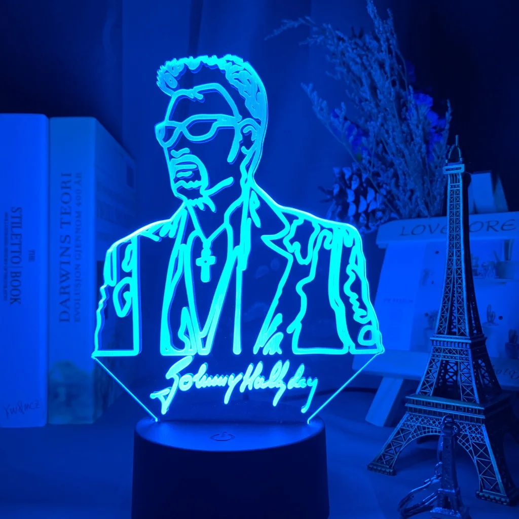 French Celebrity Johnny Hallyday Signature Led Night Light Fans Gift Home Decoration Color Changing Nightlight Bedroom Desk Lamp
