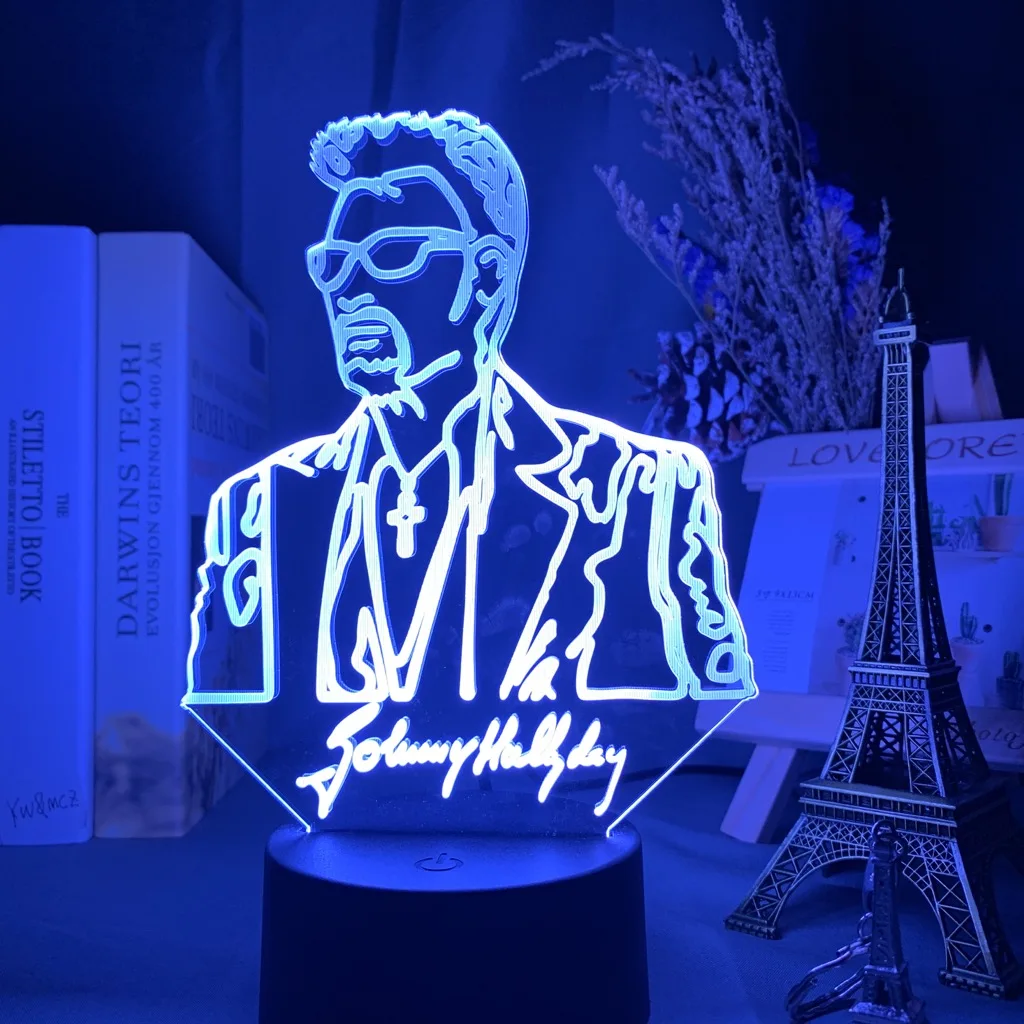 French Celebrity Johnny Hallyday Signature Led Night Light Fans Gift Home Decoration Color Changing Nightlight Bedroom Desk Lamp