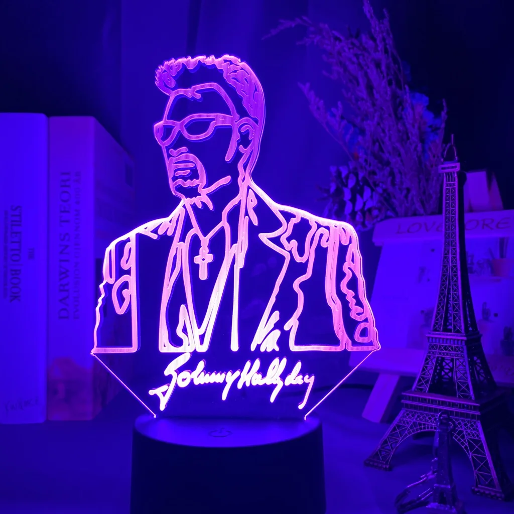 French Celebrity Johnny Hallyday Signature Led Night Light Fans Gift Home Decoration Color Changing Nightlight Bedroom Desk Lamp