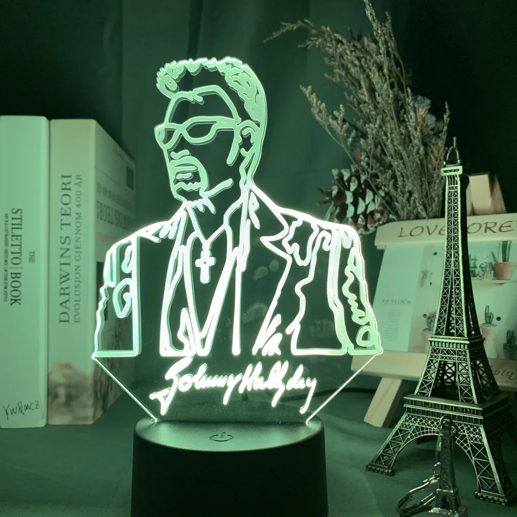 French Celebrity Johnny Hallyday Signature Led Night Light Fans Gift Home Decoration Color Changing Nightlight Bedroom Desk Lamp