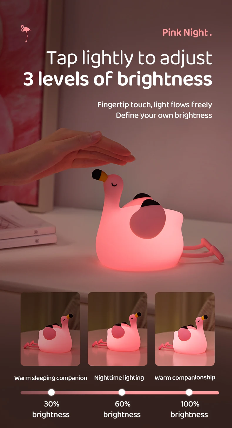 Kawaii Animal Led Table Lamp Toddler Night Light Silicone Kids Toy Gifts Bedroom Bedside Desk Room Decor Rechargeable Mood Light