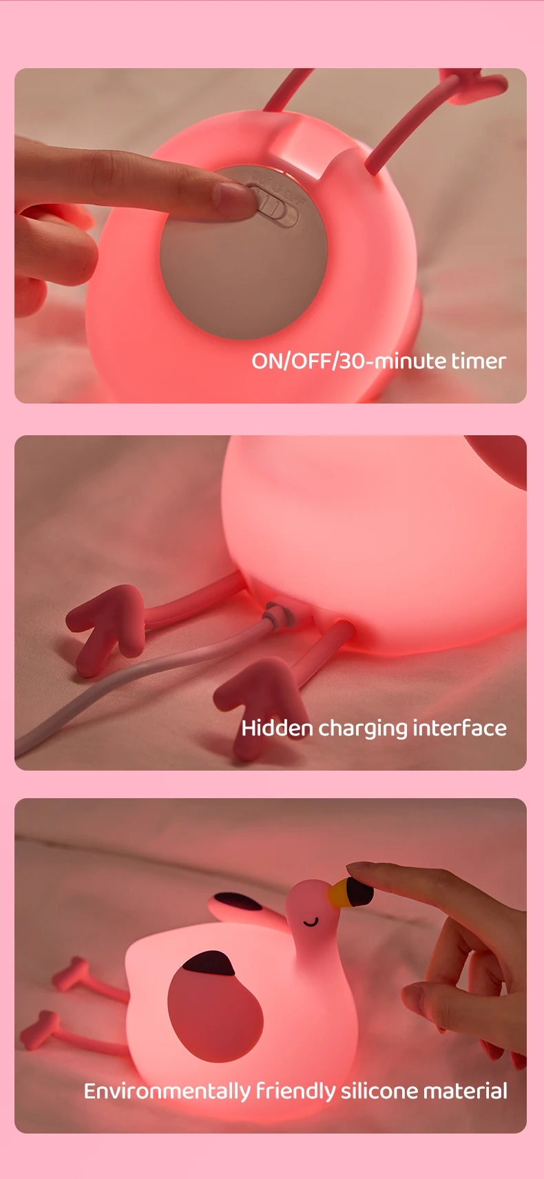 Kawaii Animal Led Table Lamp Toddler Night Light Silicone Kids Toy Gifts Bedroom Bedside Desk Room Decor Rechargeable Mood Light