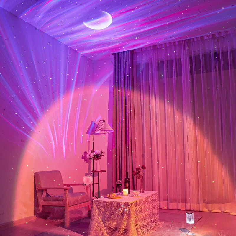 2026 Holiday Gifts Aurora Northern Lamp Ambient Projector Light Bedroom Wireless Ocean Wave Star Moon Aurora Dome Projector