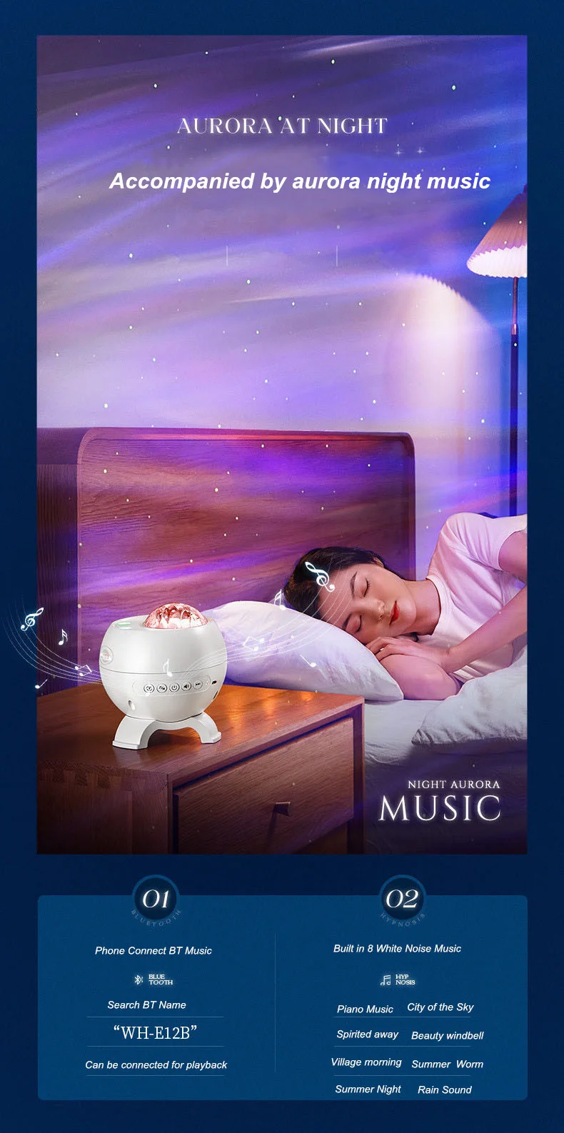 2026 Holiday Gifts Aurora Northern Lamp Ambient Projector Light Bedroom Wireless Ocean Wave Star Moon Aurora Dome Projector