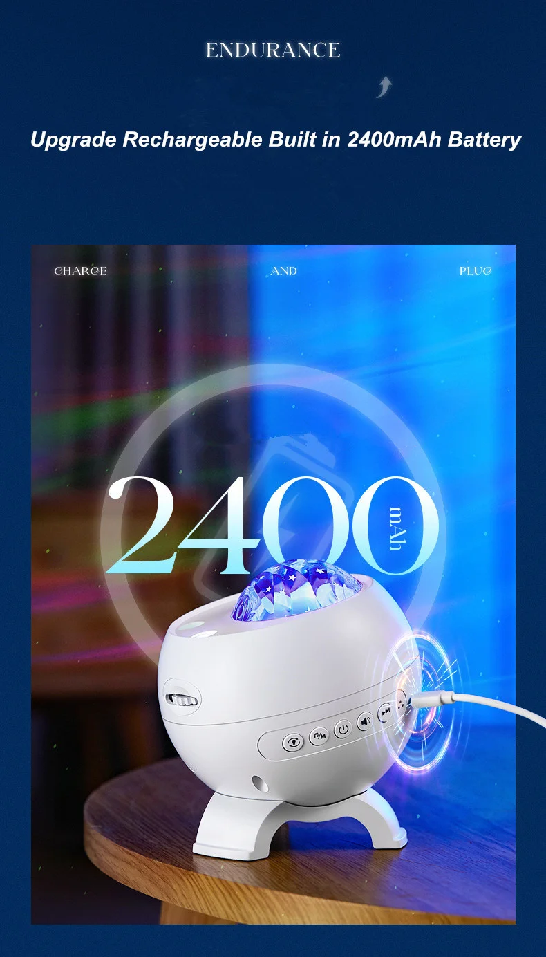 2026 Holiday Gifts Aurora Northern Lamp Ambient Projector Light Bedroom Wireless Ocean Wave Star Moon Aurora Dome Projector