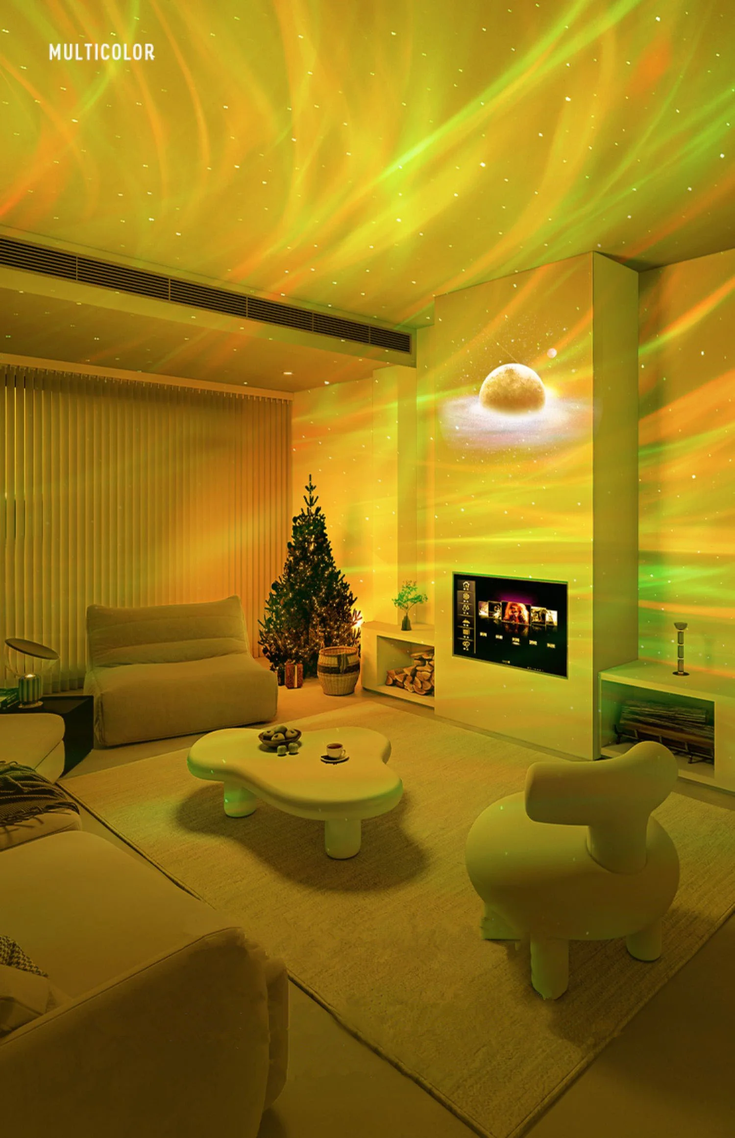 2026 Holiday Gifts Aurora Northern Lamp Ambient Projector Light Bedroom Wireless Ocean Wave Star Moon Aurora Dome Projector