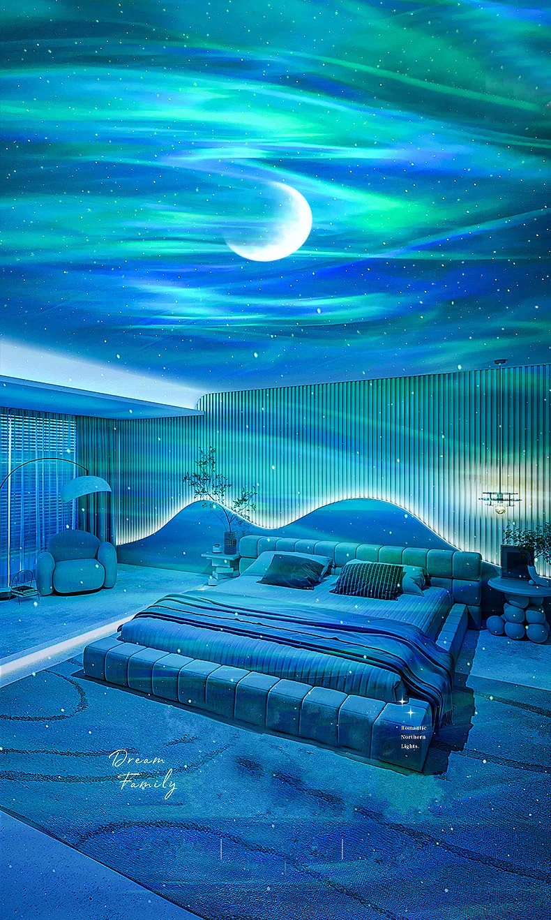 2026 Holiday Gifts Aurora Northern Lamp Ambient Projector Light Bedroom Wireless Ocean Wave Star Moon Aurora Dome Projector