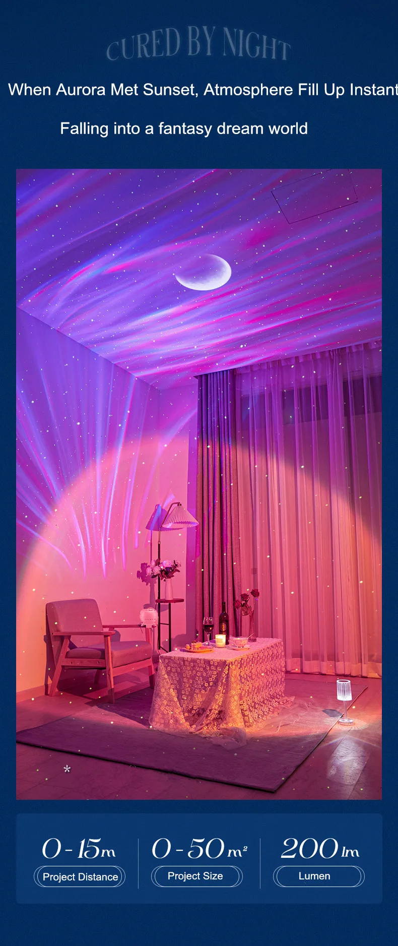 2026 Holiday Gifts Aurora Northern Lamp Ambient Projector Light Bedroom Wireless Ocean Wave Star Moon Aurora Dome Projector