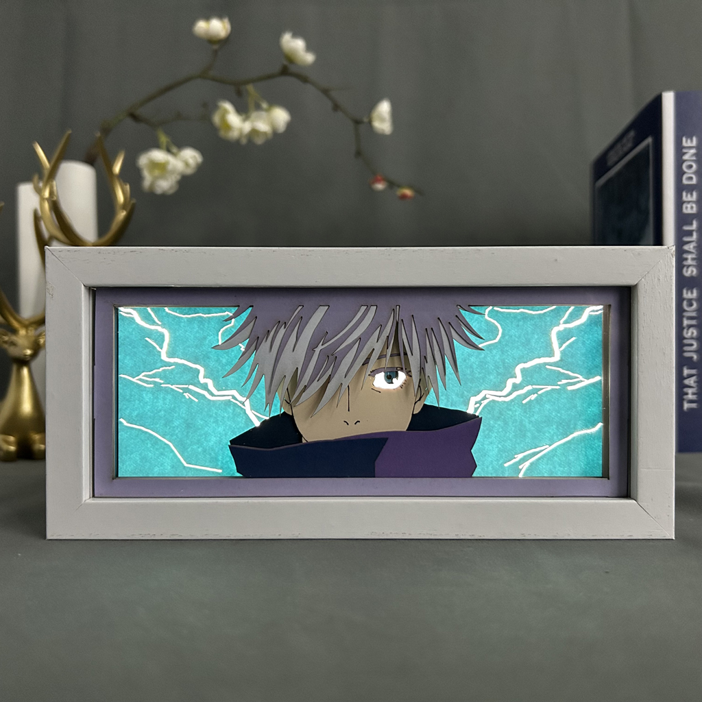 Anime Light Box Jujutsu Kaisen Satoru Gojo Eye Face Room Decor Lightbox Manga 3d Papercut Lamp For Children's Bedroom Boy's Gift