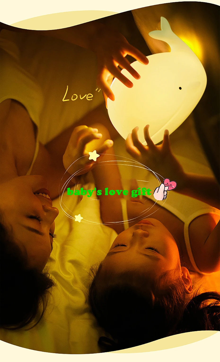 Cartoon Whale Silicone Light,LED NightLight,Rechargeable RGB Atmosphere Lamp Bedroom Bedside Decor for Children Holiday Gifts