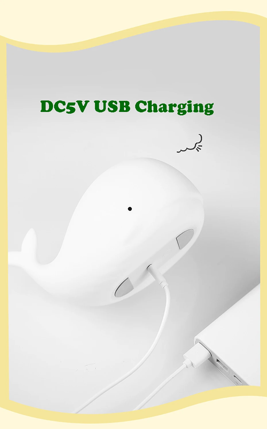 Cartoon Whale Silicone Light,LED NightLight,Rechargeable RGB Atmosphere Lamp Bedroom Bedside Decor for Children Holiday Gifts
