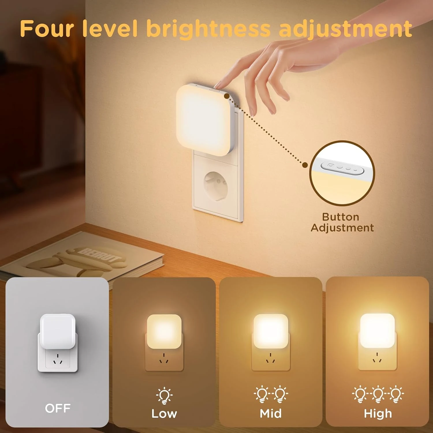 1pc 2700K Plug in Night Light, Warm White LED Nightlights with Smart Dusk to Dawn Sensor for Bedroom, Bathroom, Hallway, Stairs,