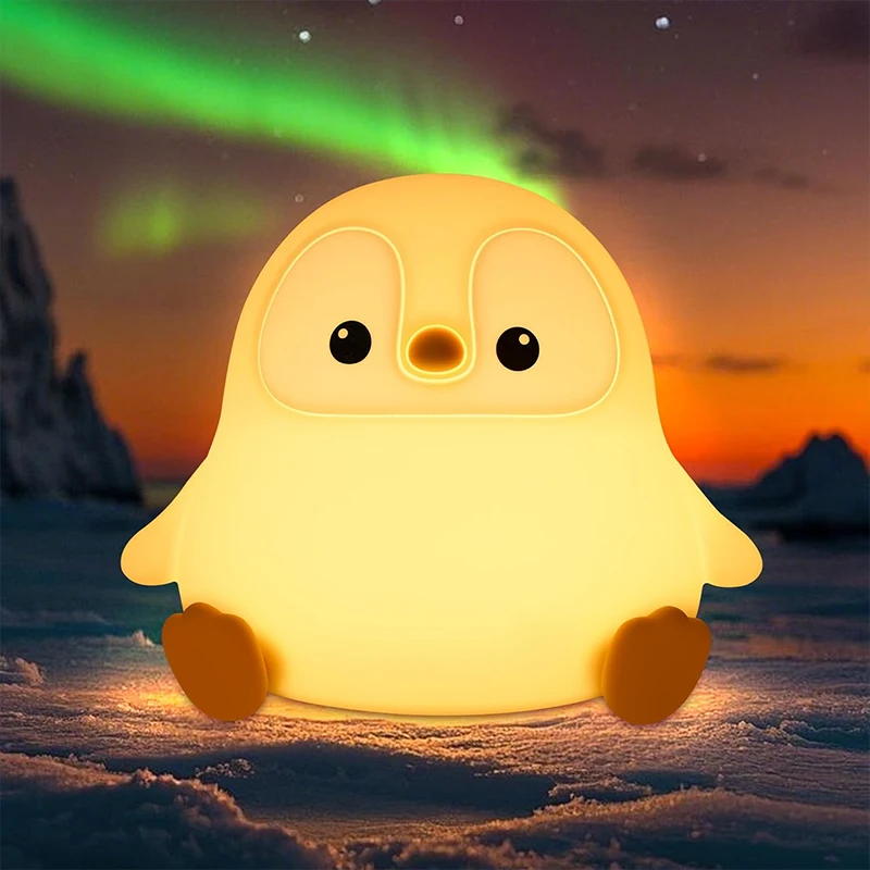 Penguin Night Light, Cute Animal Themed Gifts Decorate Kids' Bedroom with Silicone Toy Nightlights, Christmas