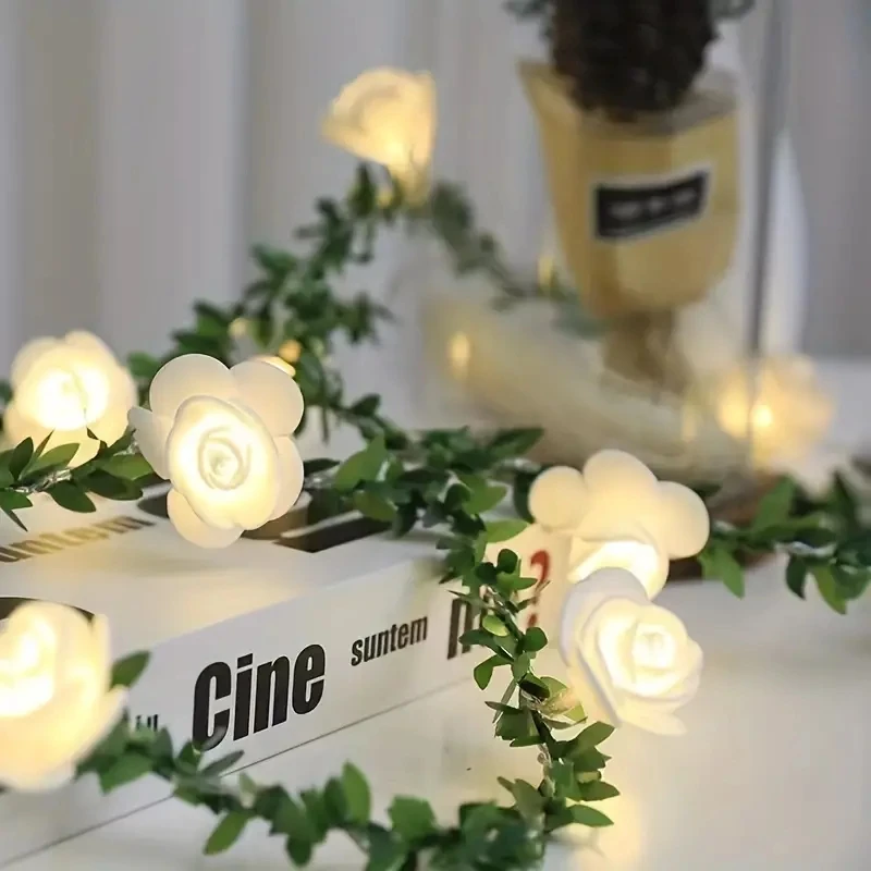 1PC 10 LED Rose Flower String Lights Battery Powered Flower Rose Night Lamp for Wedding Valentines Day Party Garland Decoration