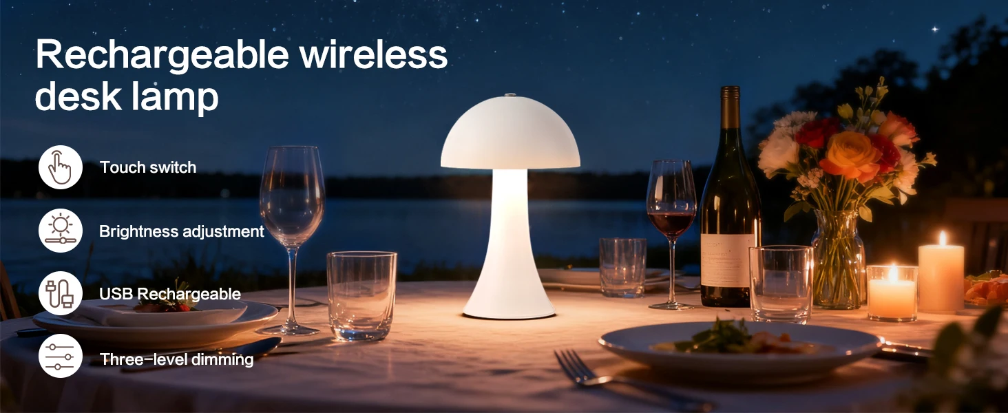 GGbingo Mushroom Table Lamp Ambient USB Rechargeable Vintage Table Light Touch Sensor LED Desk Light for Bedroom Home Decor