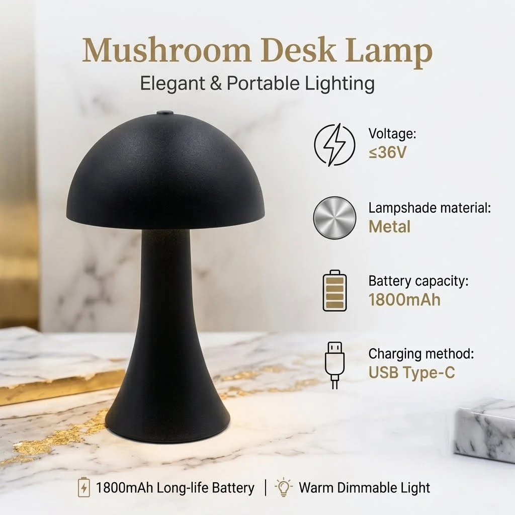 GGbingo Mushroom Table Lamp Ambient USB Rechargeable Vintage Table Light Touch Sensor LED Desk Light for Bedroom Home Decor
