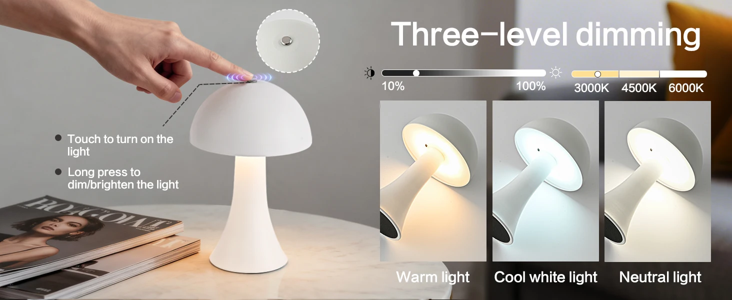 GGbingo Mushroom Table Lamp Ambient USB Rechargeable Vintage Table Light Touch Sensor LED Desk Light for Bedroom Home Decor