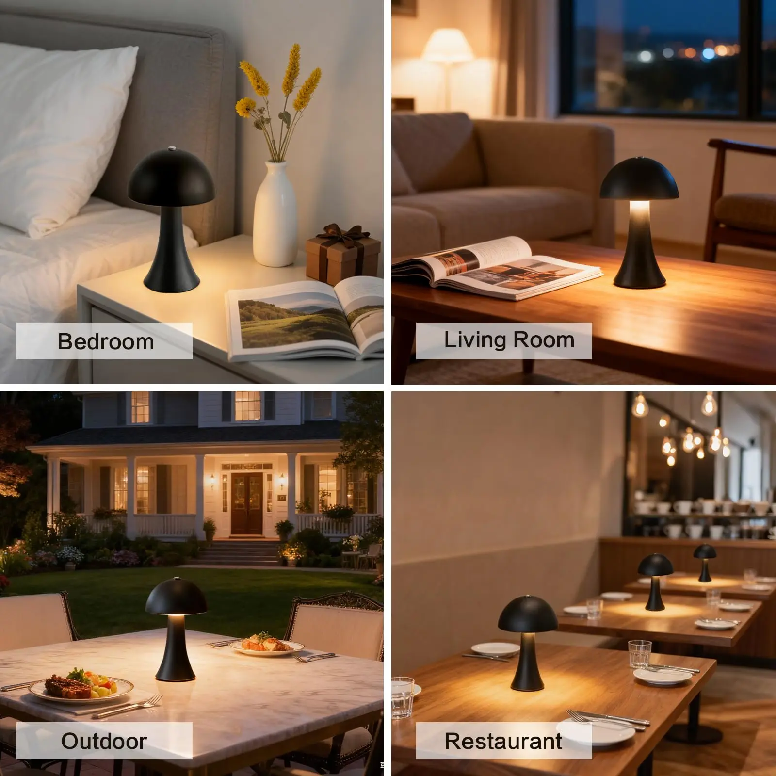 GGbingo Mushroom Table Lamp Ambient USB Rechargeable Vintage Table Light Touch Sensor LED Desk Light for Bedroom Home Decor