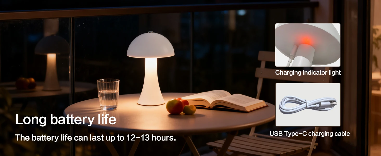GGbingo Mushroom Table Lamp Ambient USB Rechargeable Vintage Table Light Touch Sensor LED Desk Light for Bedroom Home Decor