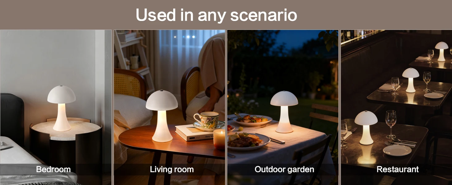 GGbingo Mushroom Table Lamp Ambient USB Rechargeable Vintage Table Light Touch Sensor LED Desk Light for Bedroom Home Decor
