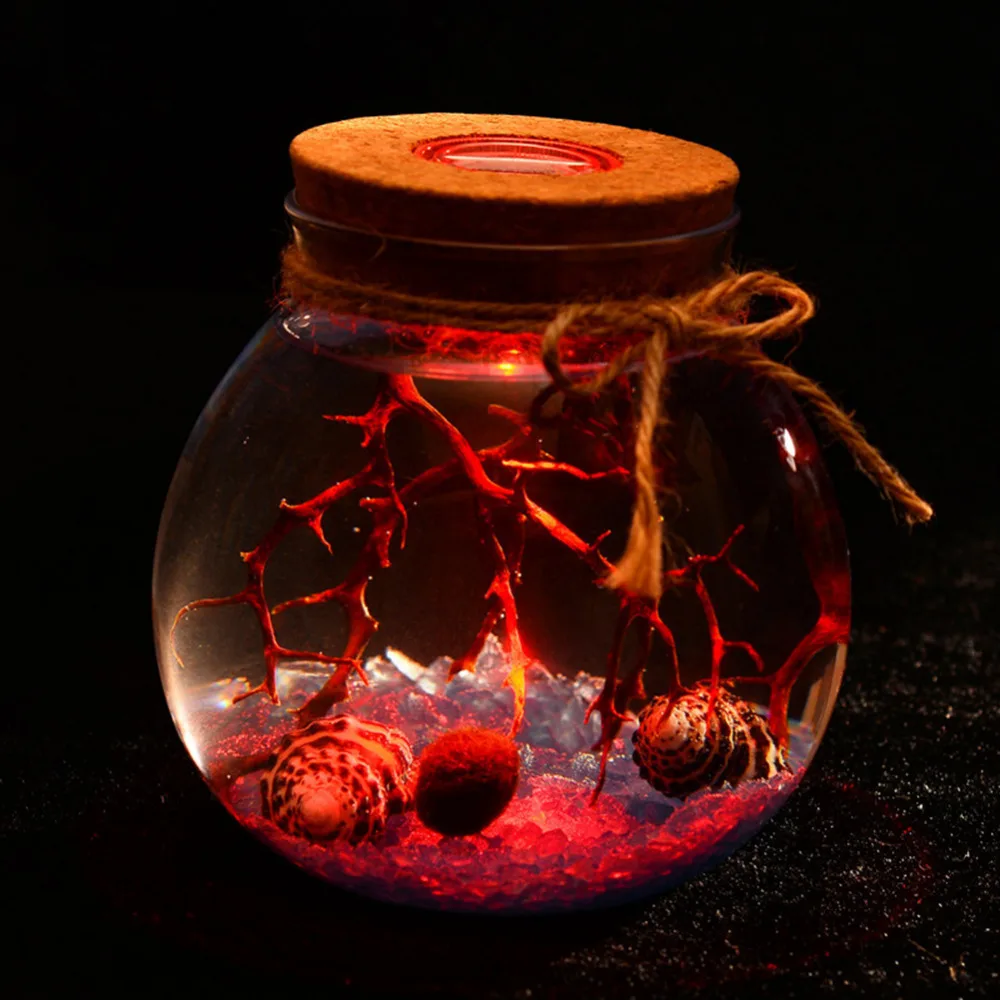 11/12cm Round Glass Jar Globe Terrarium Glass Jar with Colorful LED Light Cork Micro Landscape Ecological Bottle Night Lights