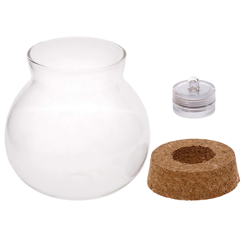 11/12cm Round Glass Jar Globe Terrarium Glass Jar with Colorful LED Light Cork Micro Landscape Ecological Bottle Night Lights