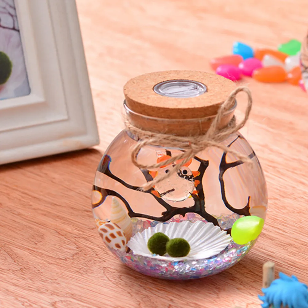 11/12cm Round Glass Jar Globe Terrarium Glass Jar with Colorful LED Light Cork Micro Landscape Ecological Bottle Night Lights