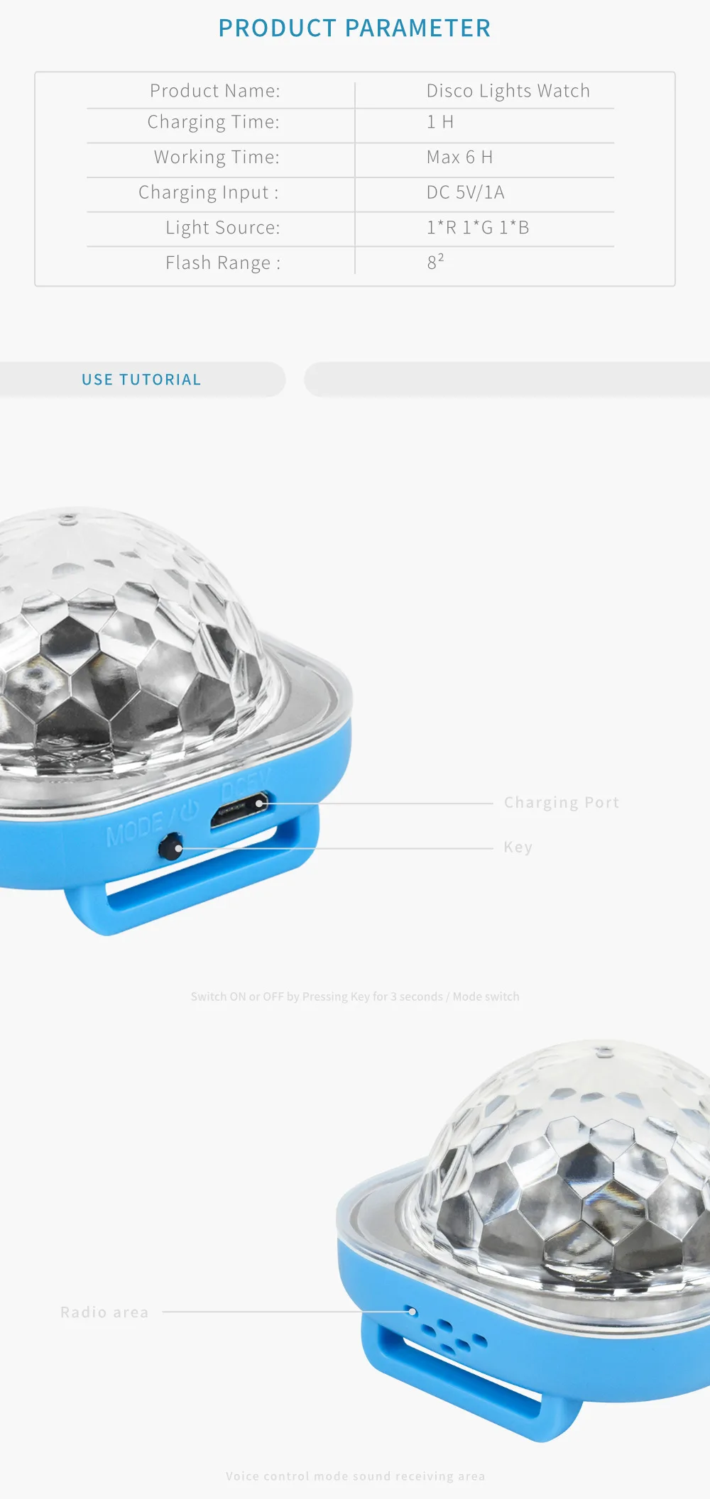 Mini Smurf RGB Light Wearable Watch Colorful Sound Control Childrens Toys Projection Disco Stage Lights Ambient Lamp For KTV Bar