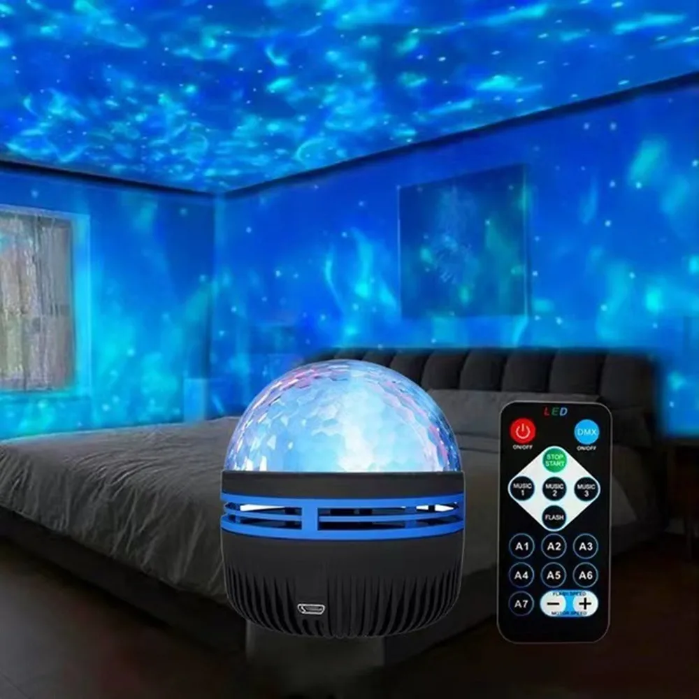 Galaxy Projector Christmas Home Room Decoration RGB Starry Lamp 7-Color Pattern LED Mini Star Light Remote Control Auto Rotating