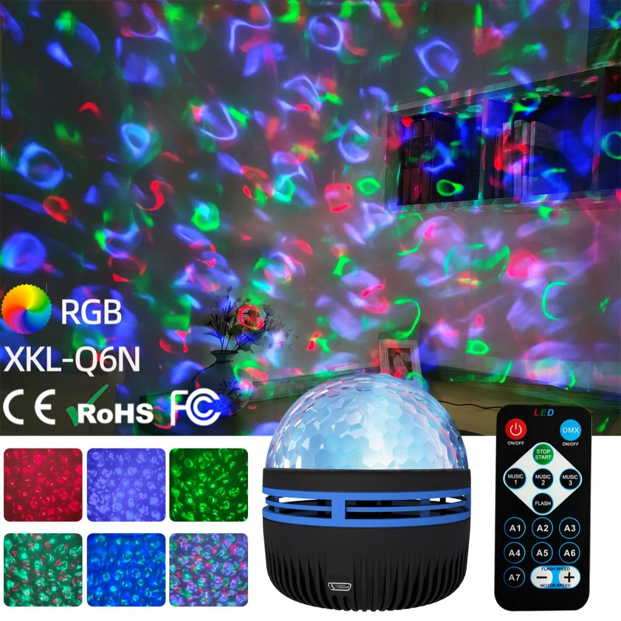 Galaxy Projector Christmas Home Room Decoration RGB Starry Lamp 7-Color Pattern LED Mini Star Light Remote Control Auto Rotating