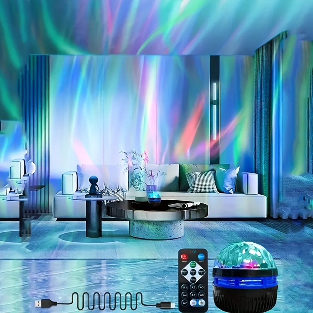 Galaxy Projector Christmas Home Room Decoration RGB Starry Lamp 7-Color Pattern LED Mini Star Light Remote Control Auto Rotating