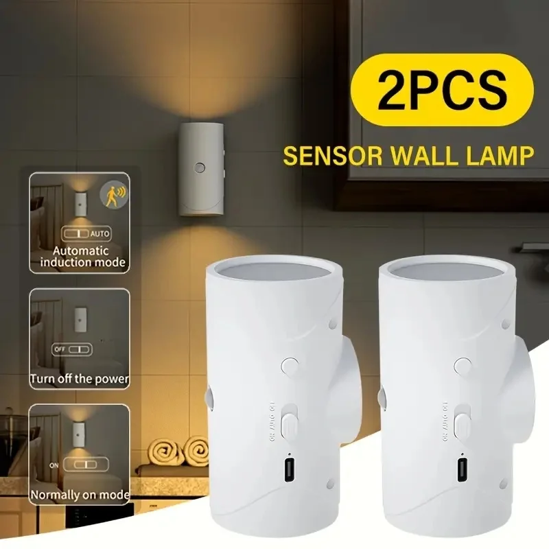 Rechargeable LED Night Light with Motion Sensor Wall Lamp 3 Light Modes Indoor Light Magnetic Staircase Light