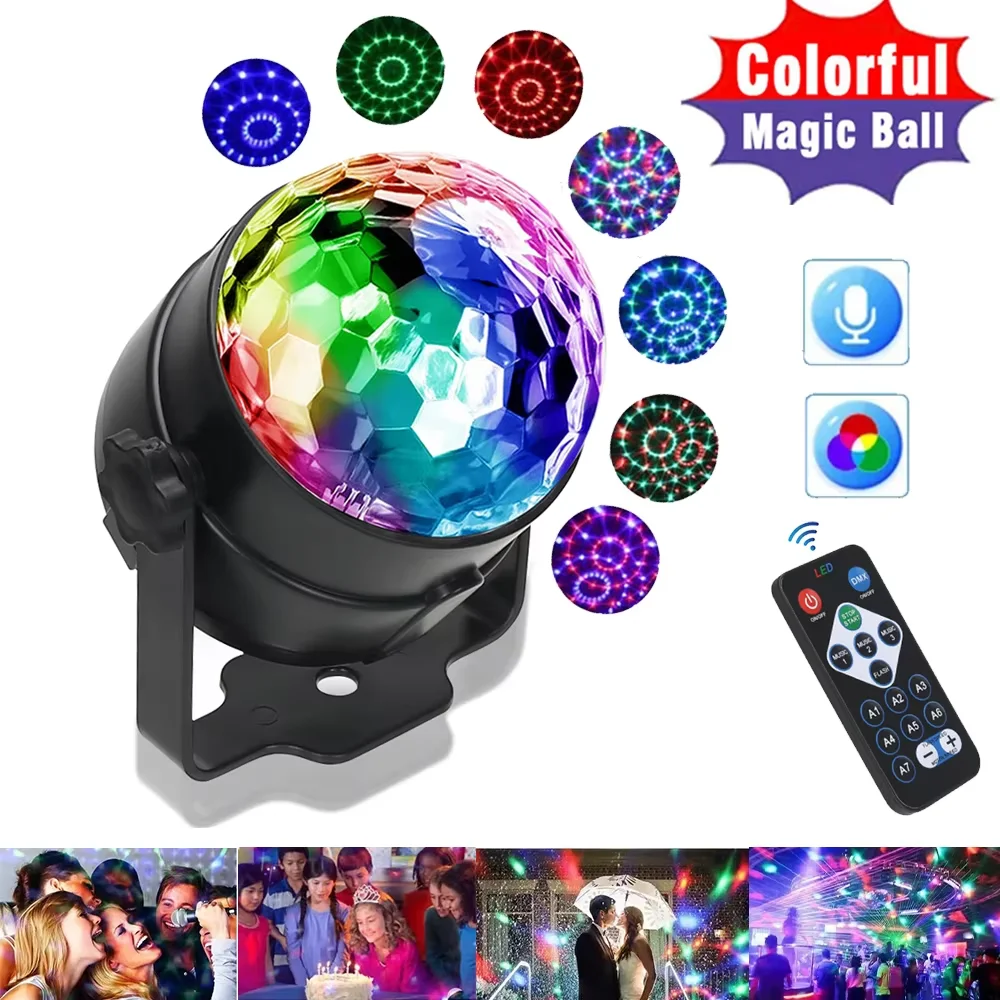 RGB Flashing Disco Ball Party Lights, LED Stage Spotlight W/Rotating Effects, Christmas Halloween Karaoke Wedding Birthday Decor