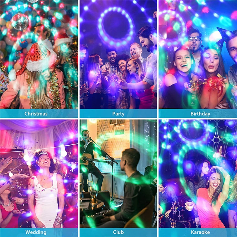 RGB Flashing Disco Ball Party Lights, LED Stage Spotlight W/Rotating Effects, Christmas Halloween Karaoke Wedding Birthday Decor