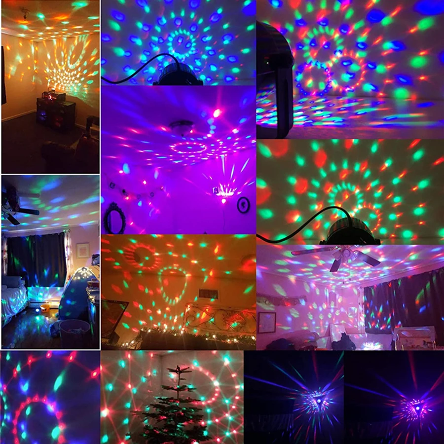 RGB Flashing Disco Ball Party Lights, LED Stage Spotlight W/Rotating Effects, Christmas Halloween Karaoke Wedding Birthday Decor
