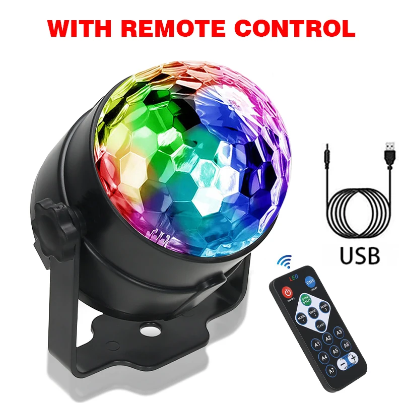 RGB Flashing Disco Ball Party Lights, LED Stage Spotlight W/Rotating Effects, Christmas Halloween Karaoke Wedding Birthday Decor